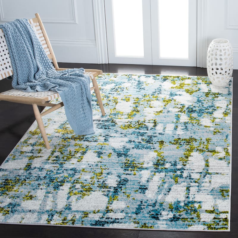 SAFAVIEH Skyler Roumpini Modern Abstract Rug - 6'7" x 6'7" Square - Teal/Green
