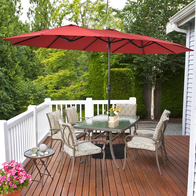 Costway 15FT Double-Sided Twin Patio Umbrella Outdoor Market W/ Crank
