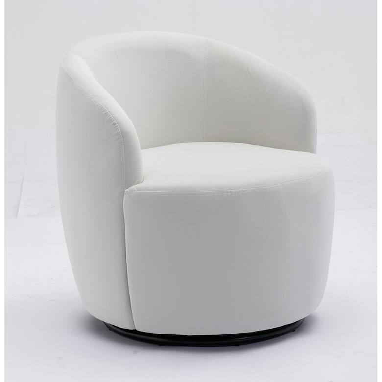 Swivel Barrel Chair, Modern Velvet Upholstered 360°Swivel Accent Chairs,White