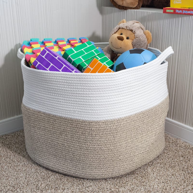 Extra-Large Basket - Cotton Rope Basket with Handles - Baskets for Organizing by Home-Complete - Natural