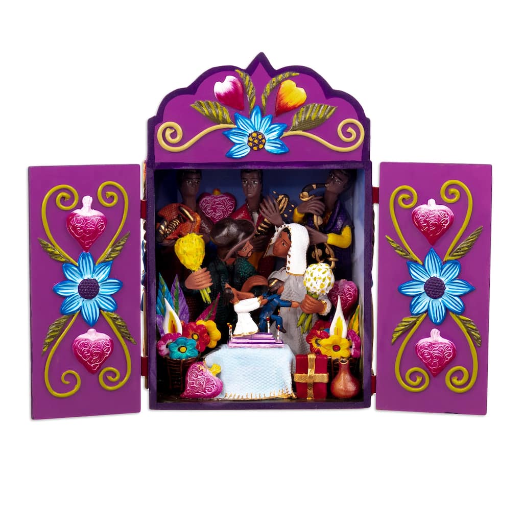 Novica Handmade Nuptials Ceramic And Wood Retablo