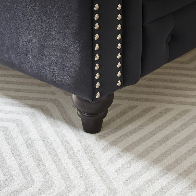 Velvet Chesterfield 3 Seater Sofa, Oversized Button Tufted Upholstered Sofa, Deep Seat Sofa with Rolled Arms & Nailhead Trim