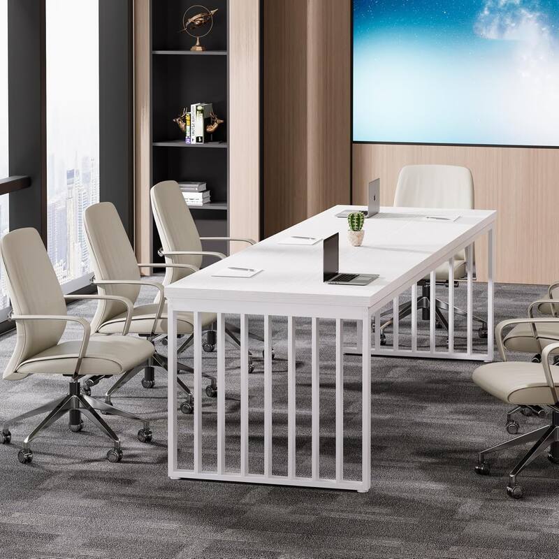 6.56 ft Industrial Conference Table, Rectangular Meeting Table for Seminar, Business & Negotiation