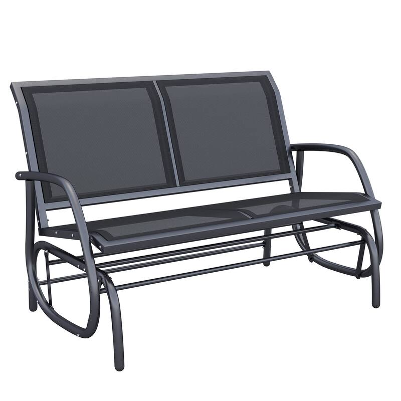 Outdoor 2-Person Glider Bench, Patio Double Swing Rocking Chair with Powder Coated Steel Frame - Grey