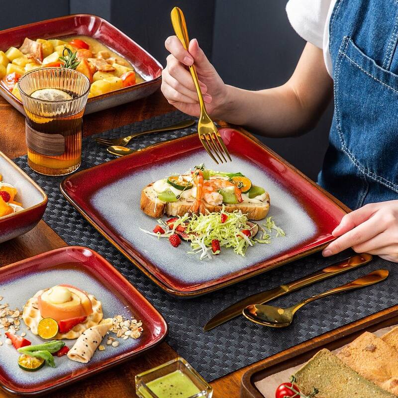 vancasso Stern Reactive Glaze Stoneware Dinnerware Set, Service for 4