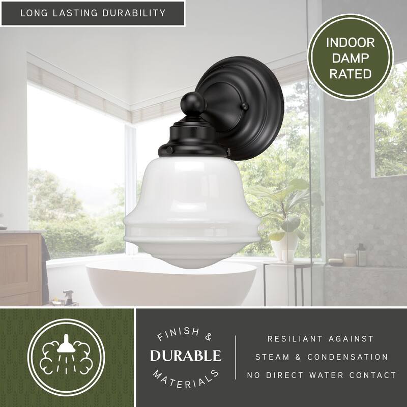 Huntley 1 Light Bronze Farmhouse Schoolhouse Bathroom Wall Fixture - 6.75-in W x 10.5-in H x 6.75-in D