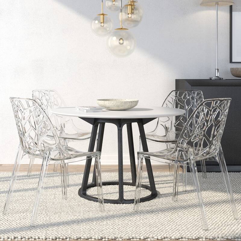Cornelia Modern Stackable Dining Chair with Cut-out Design Accent Side Chair for Dining rooms, Patios, or Kitchens (Set of 4) - Clear
