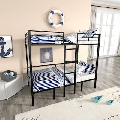 Metal Twin/Full Size Loft Bed with Table Sets, Convertible to Bunk Bed, Heavy Duty Steel Bunk Bed Frame, Wood Slat Suppor