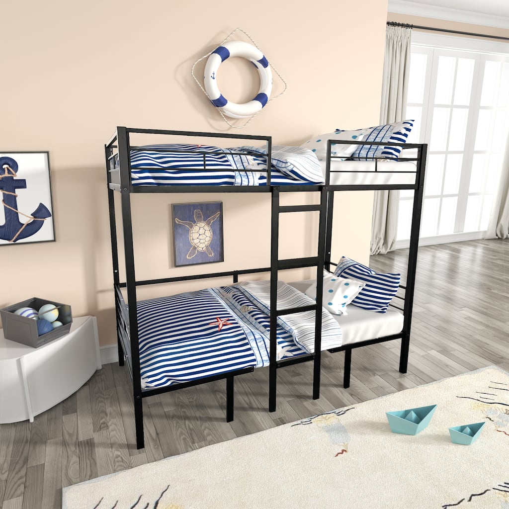 Metal Twin/Full Size Loft Bed with Table Sets, Convertible to Bunk Bed, Heavy Duty Steel Bunk Bed Frame, Wood Slat Suppor