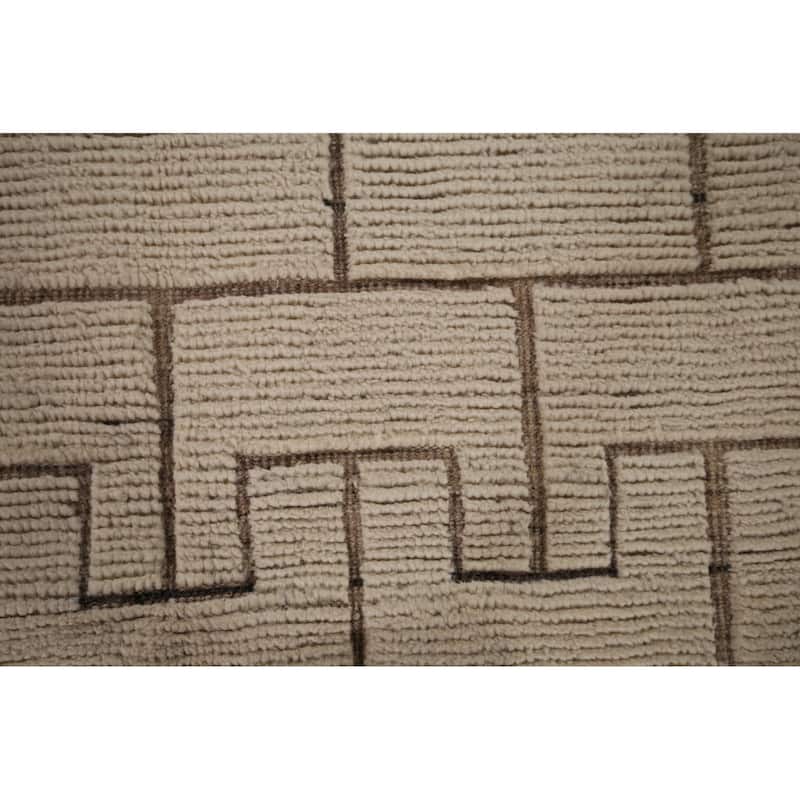 Modern Moroccan Large Rug Handmade Beige Wool Carpet - 11'10"x 16'1"