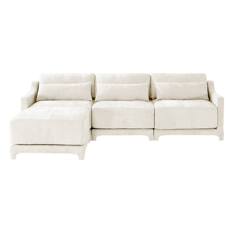 105.9" Chenille 3-Seater Sofa with 2 Movable Ottomans, High-Resilience Sponge and Solid Wood Base