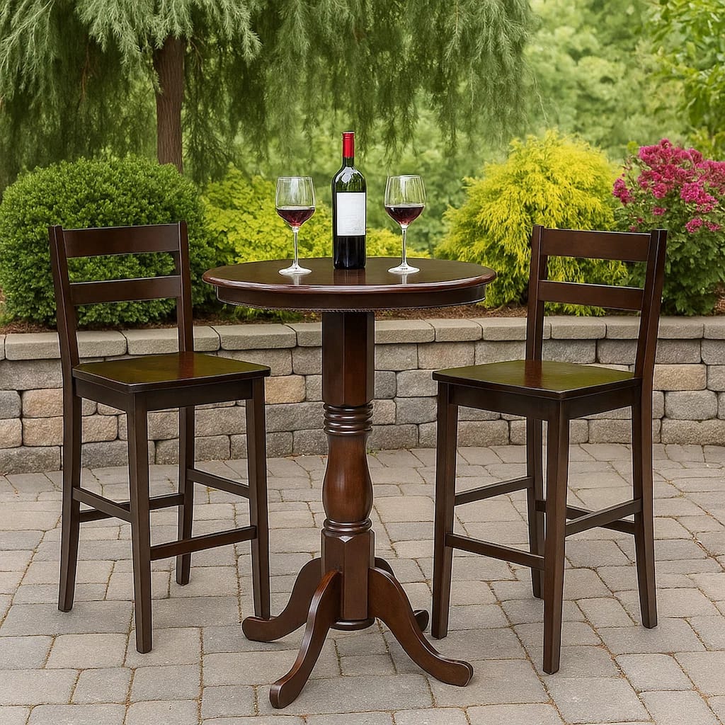 Round Wooden Pub Table with Turned Pedestal Base, Brown