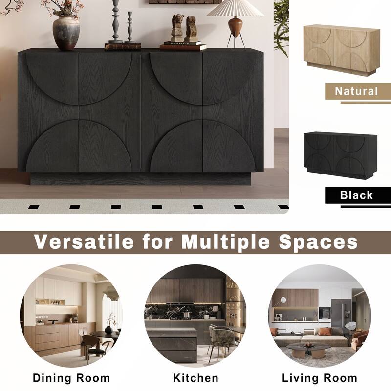 4-Door Large Storage Sideboard with Semi-Circular Handles and Adjustable Shelves for Dining Room and Living Room