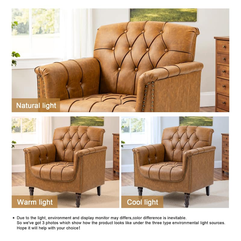 Tufted Vegan Leather Accent Chair Upholstered Armchair