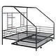 preview thumbnail 14 of 18, Black Full Size Metal House Bed with Trundle and Roof for Kids' Rooms