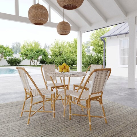 Tobias Outdoor Rattan and Metal Round Bistro Table