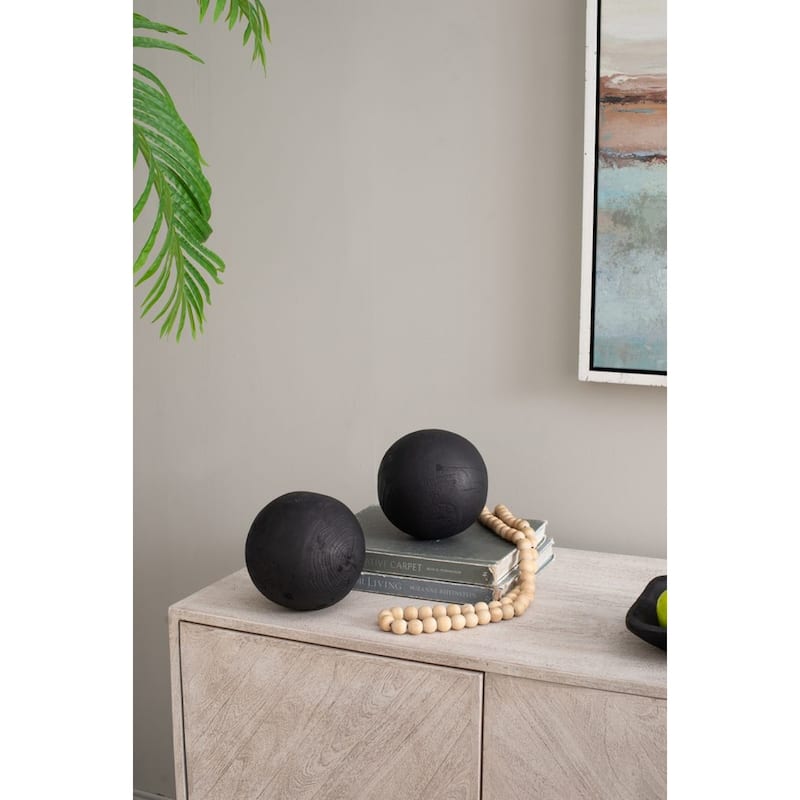 Rustic Style Teak Orbs - 15" - Black - Set of 3