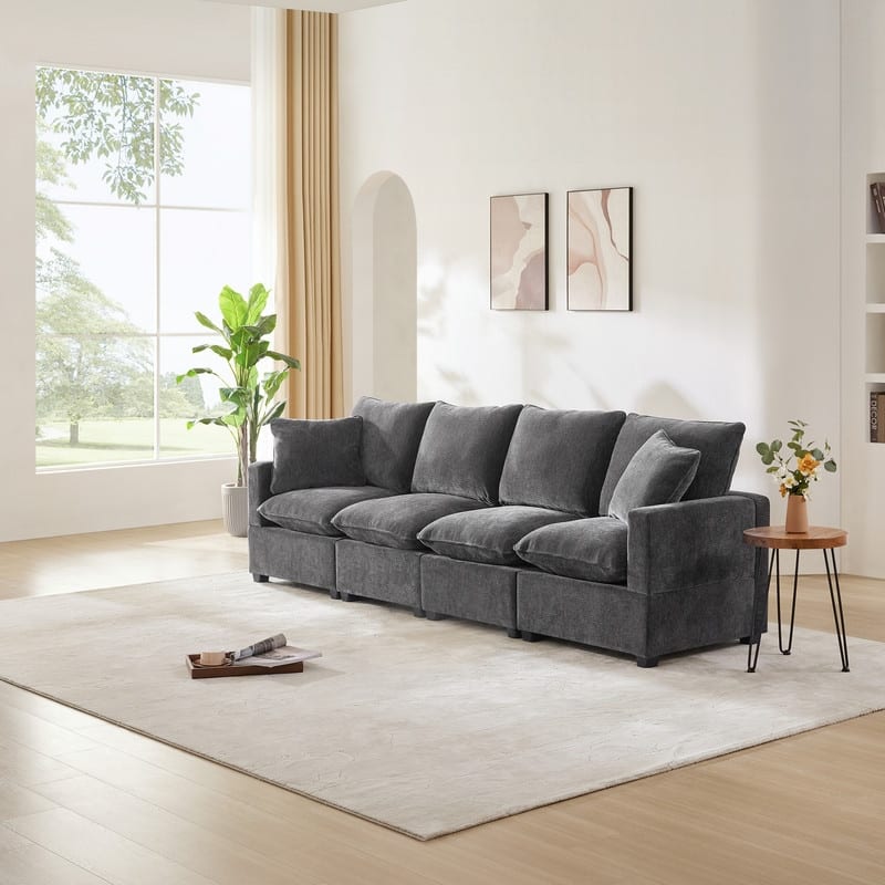 Modern Chenille Multi-Seat Sectional Sofa - 4 Seat - Black