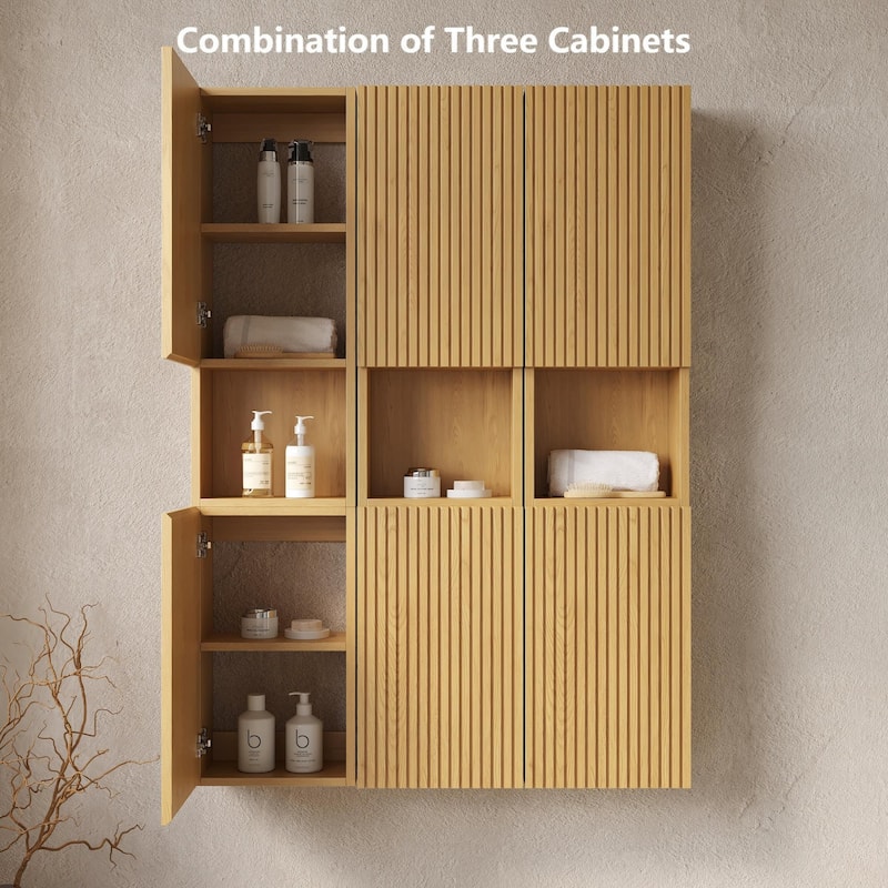 Modland 14"W x 59''H Wall Mounted Bathroom Cabinet - Narrow Waterproof Plywood, Corolla Oak for Over Toilet Storage