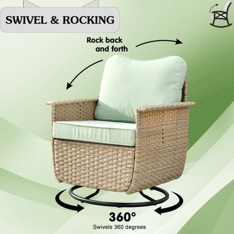 OVIOS 3-piece Pet-Friendly Patio Furniture Swivel Chairs Wicker Set