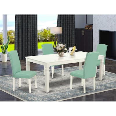 Rectangular Dining Table Set - 5Pc Table & 4 Chairs - 66/84 Inch Table with Leaf - Linen White Legs