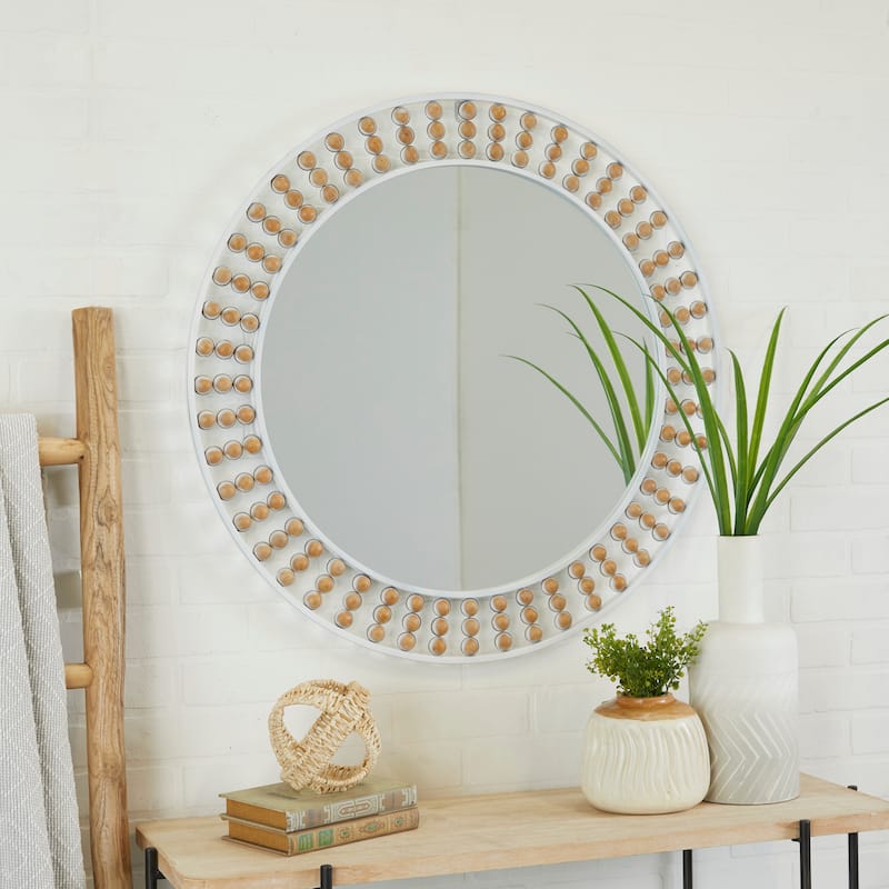 Metal Wall Mirror with Beaded Detailing - White or Black - Roche River Decor
