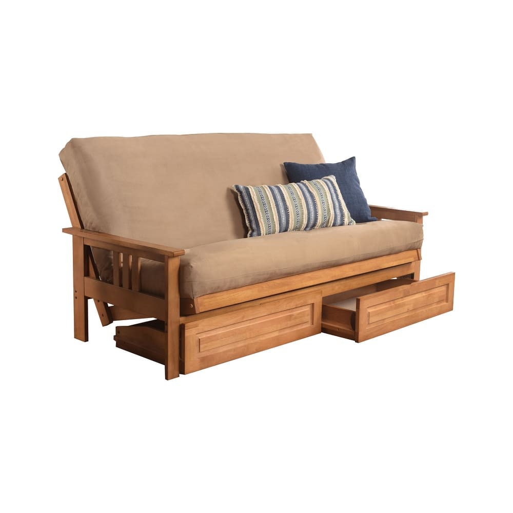 Somette Monterey Sofa in Butternut Finish with Storage and Removable Suede Mattress Cover