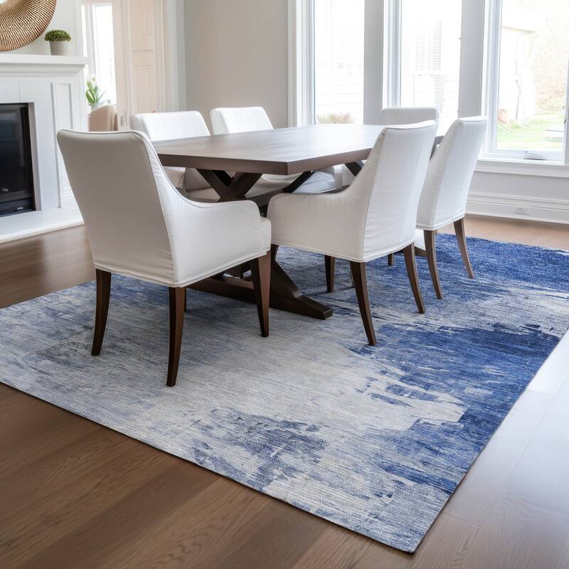 Machine Washable Indoor/ Outdoor Chantille Abstract Ombre Rug - Blue - 8' x 10'