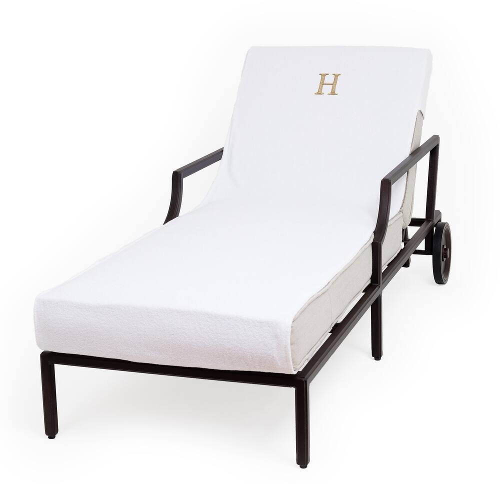 Authentic Turkish Cotton Gold Monogrammed Towel Cover for Standard Size Chaise Lounge Chair
