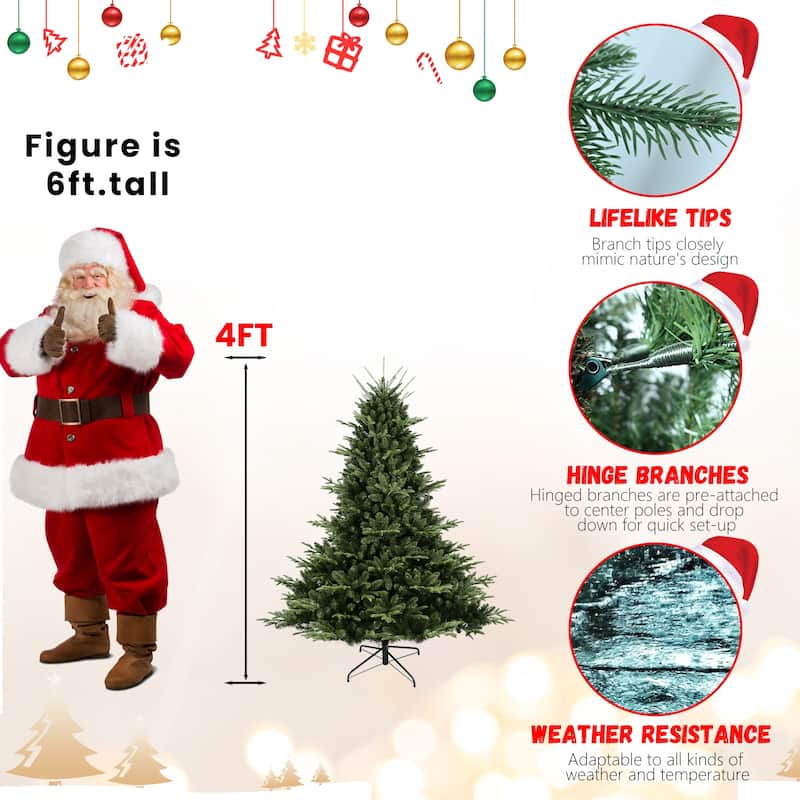 Full-Shaped Artificial Christmas Tree - PE/PVC Mixed Needles, Wide Base, Hinged Structure, Metal Stand - Green