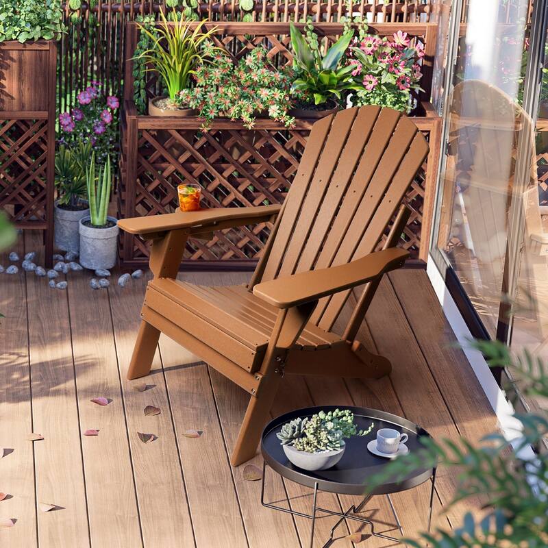 Vrakae Adjustable and Folding Adirondack Chair with Cup Holder - Brown