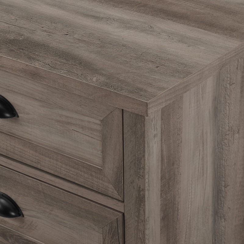 Grey Wash Farmhouse Nightstand with 3 Drawers and Cup Handles