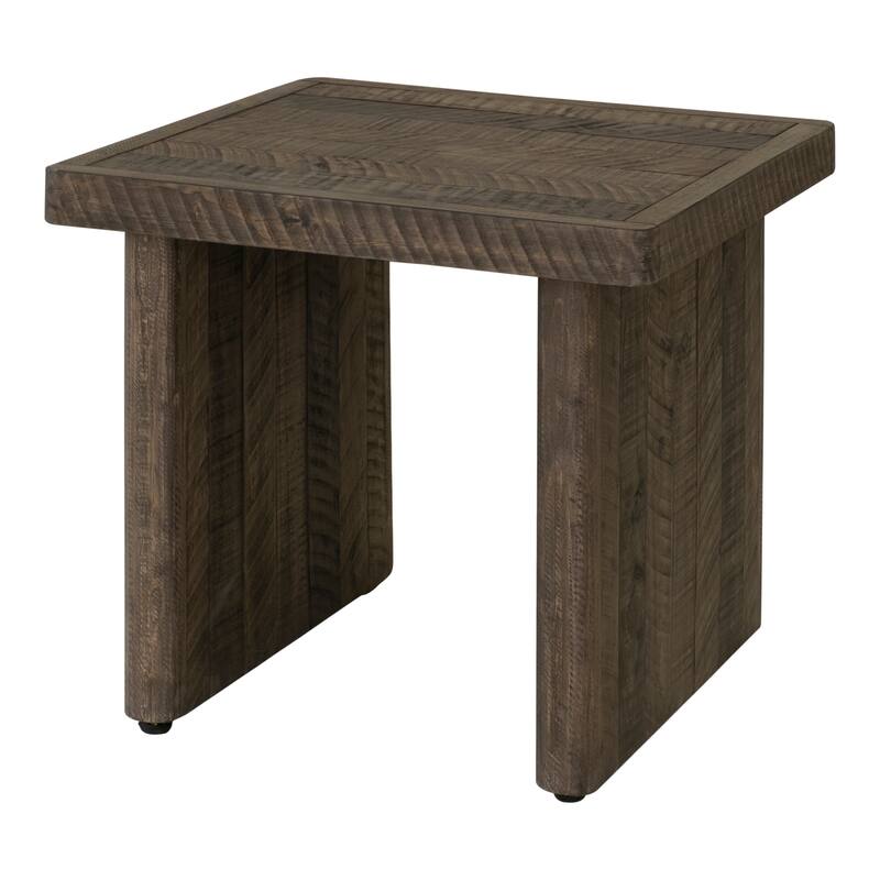 NADAAL STUDIOS Brannon End Table, Solid Pine Wood with Driftwood Finish, Rustic Design, Dark Brown