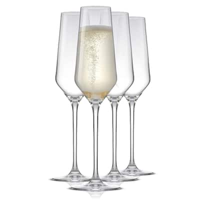 Layla European Crystal Champagne Glass 6.7 oz, Set of 4 Flute Glasses