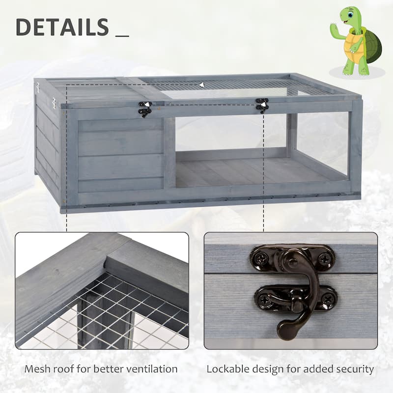 Pawhut Wood Tortoise House Indoor Outdoor Turtle Habitat Reptile Cage for Lizards, Geckos 36" x 24" x 12.5"