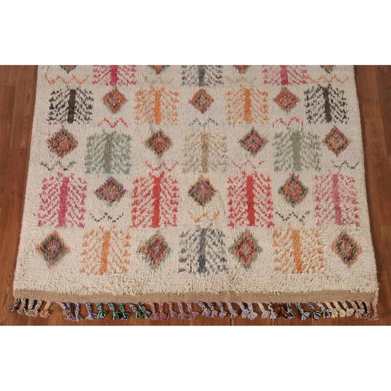 Tribal Moroccan Oriental Area Rug Hand-Knotted Wool Carpet - 5'0" x 8'7"