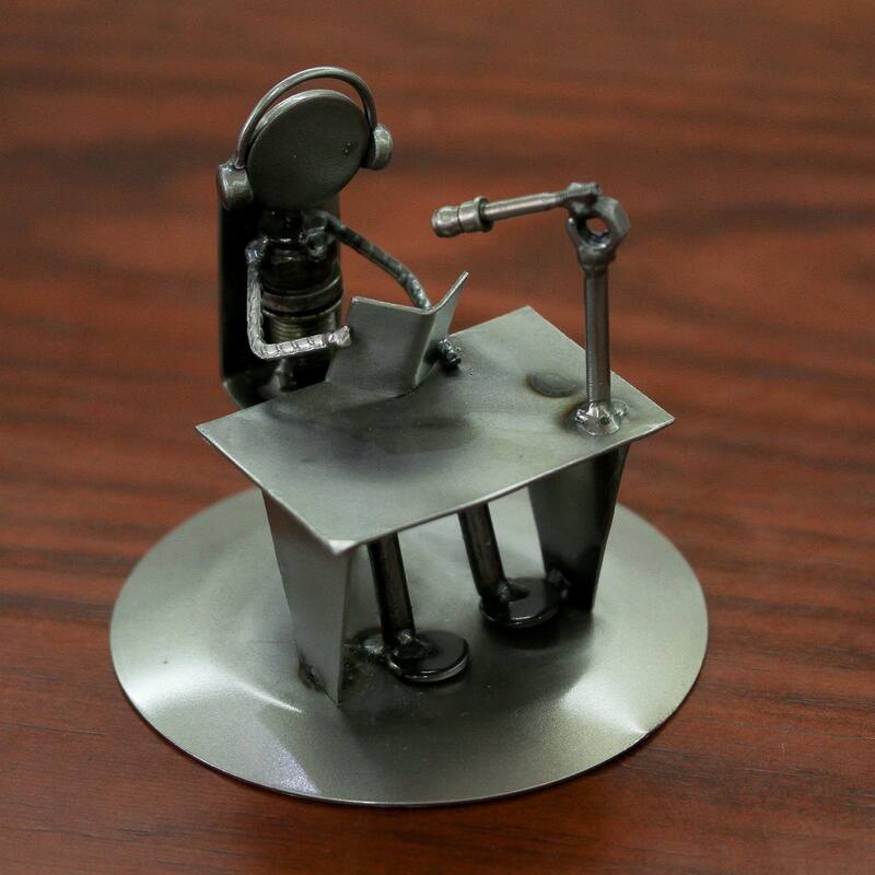 Novica Handmade Broadcaster Recycled Metal Auto Part Sculpture