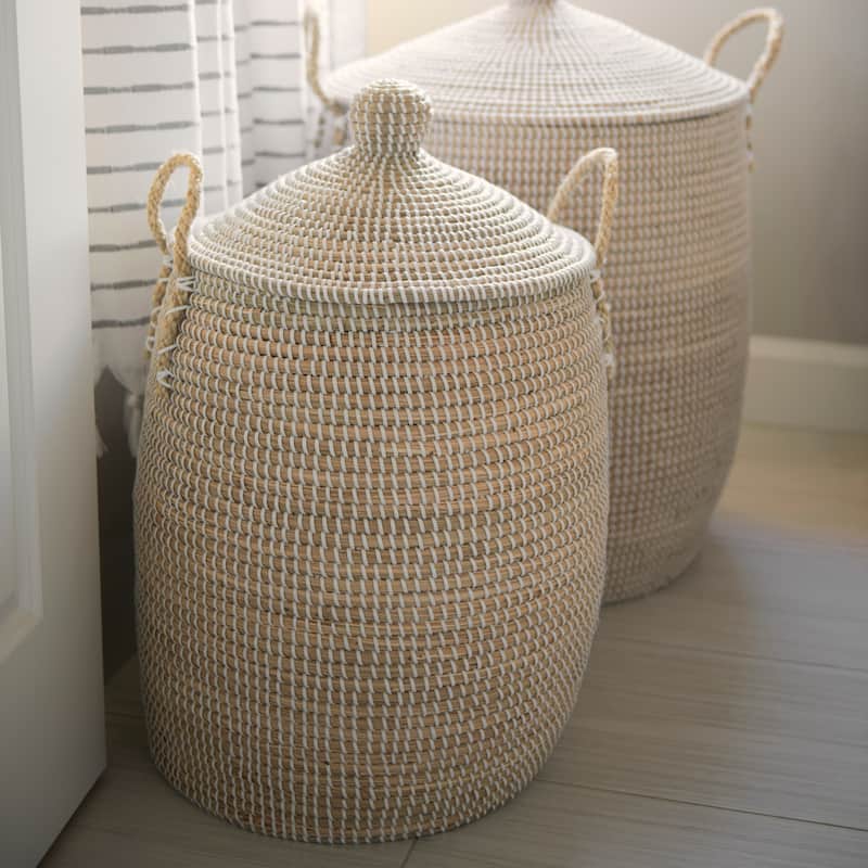 Olivia Beige Seagrass Baskets w/Lids (Set of 3)