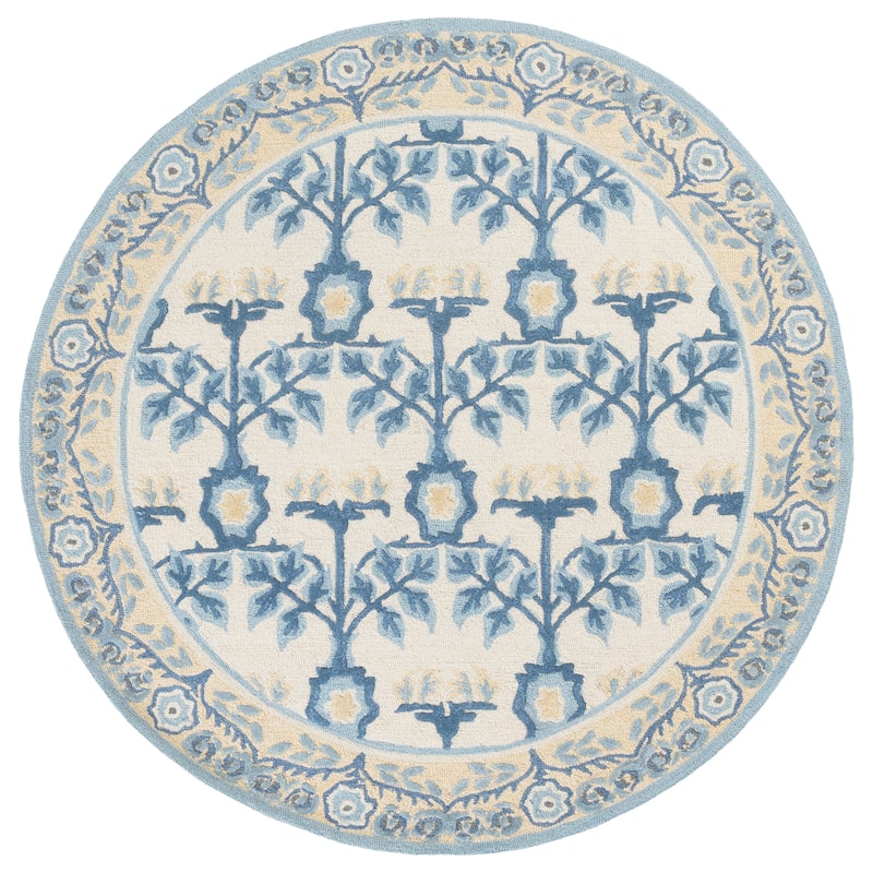 SAFAVIEH Handmade Earthly Treasure Aurelija Traditional Wool Rug - Ivory/Blue - 6' Round