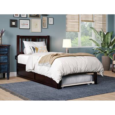 Twin Bed with Trundle - Espresso Finish, Solid Wood Frame - Space Saving Design