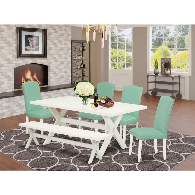 Modern 6-Piece Dining Set - Parson Chairs, Bench, Rectangular Table