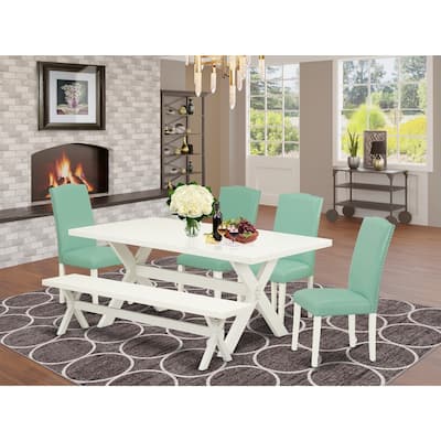 Modern 6-Piece Dining Set - Parson Chairs, Bench, Rectangular Table
