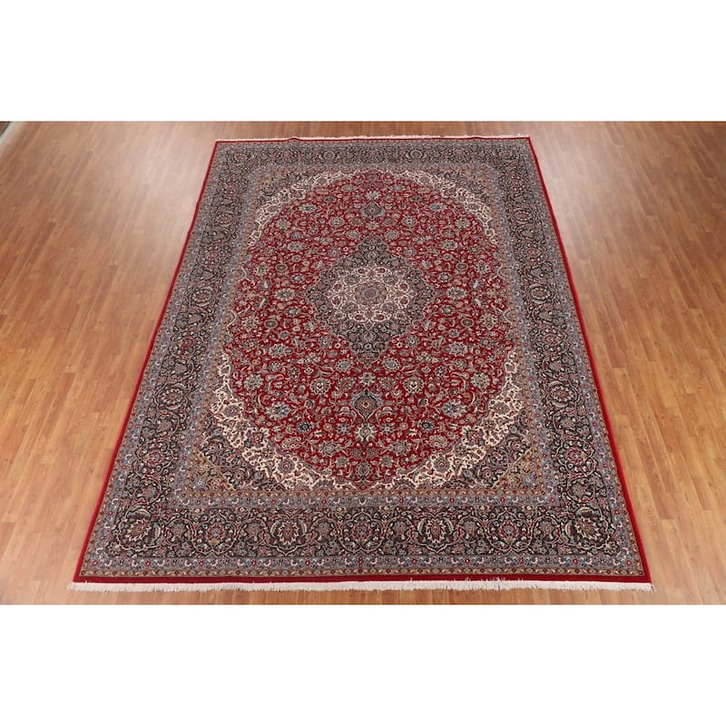 Traditional Red Kashan Turkish Rug Machine-Made Carpet - 9'8" x 12'10"