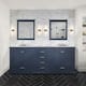 Dukes 80 in. W x 22 in. D Navy Blue Double Bath Vanity, Carrara Marble Top, Faucet Set, and 30 in. Mirrors