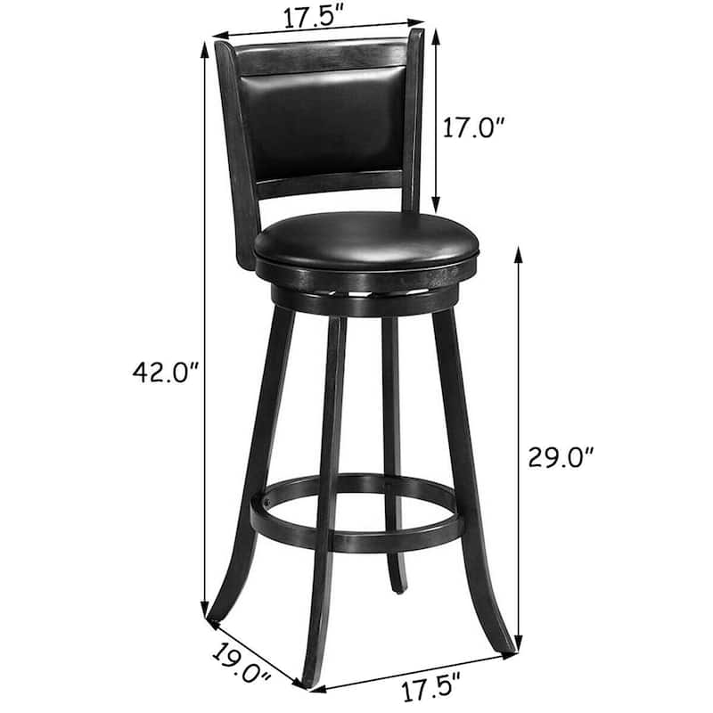Set of 2 Rubber Wood Bar Stools with 360° Swivel and Sponge Cushion Seat - 17.5" x 19" x 42"(W x D x H)