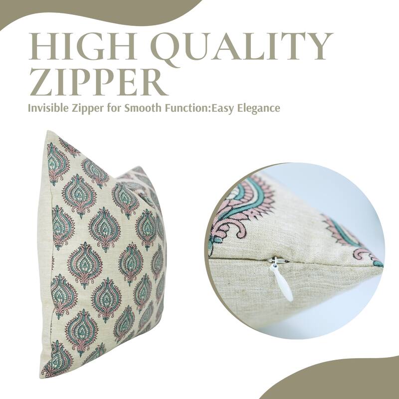 Fabdivine Soft Cotton or Linen Hand Block Print Floral Pillow Cover for Home Décor