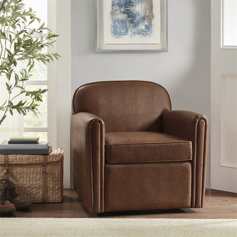 Brown Faux Leather 360 Degree Swivel Arm Chair