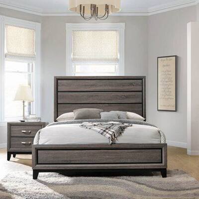 Wood California King Panel Bed in Gray Oak and Black