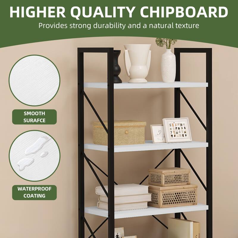 Moasis Industrial 62" Tall 5-Tier Bookshelf Open Shelf Bookcase for Living Room