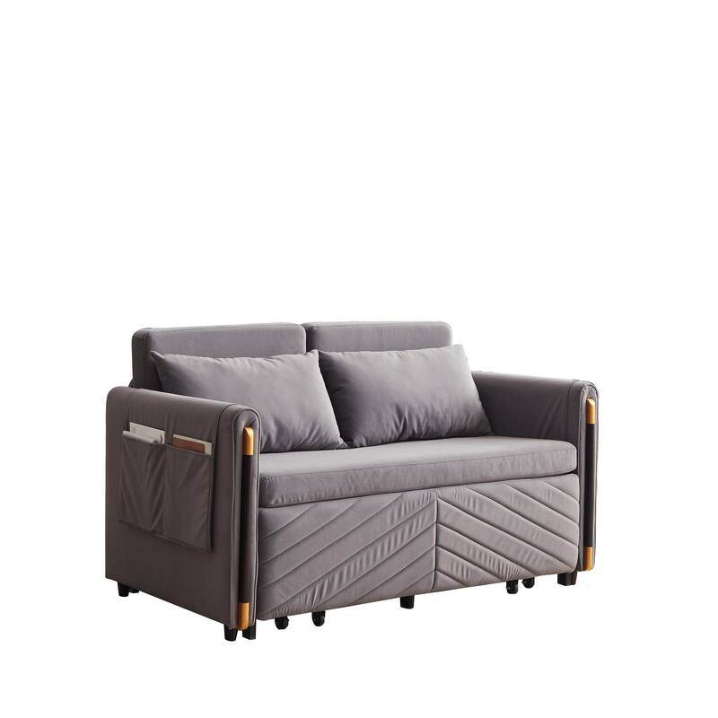 54" Velvet Pull-Out 2-Seater Sofa Bed with Adjustable Backrest & 2 Pillows